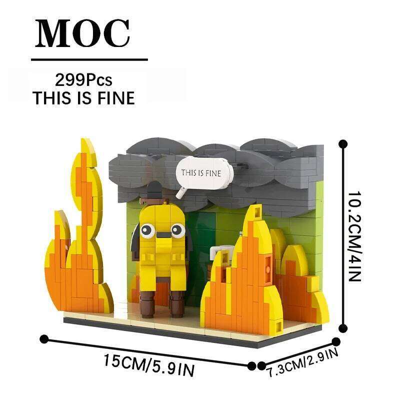 MOC This is Fine Building Block Kit Cartoon Fire Vignette Hound Dog Animal Brick Model Toy For Children Gifts Z260305