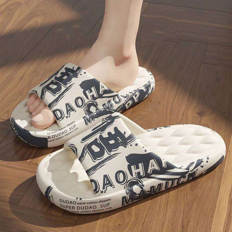 Big Size 48-49 Men Slippers Soft Sole EVA Indoor Outdoor Open Toe Flip Flops Non-Slip Beach Flat Sandals Printing Slides