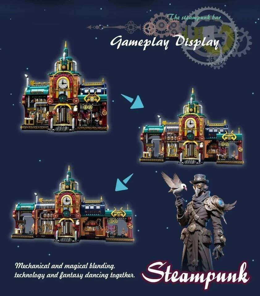 1557pcs Creative Street View Steam Punk Architectures Building Bricks Steampunk Bar Mini Block Model Toys Collection For Gifts Z260305