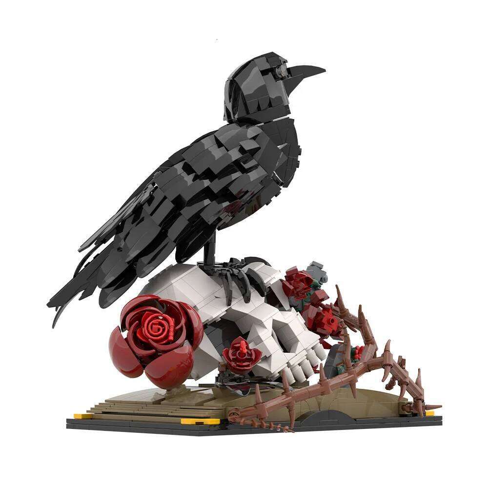 MOC Crow Skull Roses Bouquet Building Blocks Model Horror Gothic Skeleton Flowers Plant Pot Bricks Assembly Toys Kids DIY Gifts Z260306