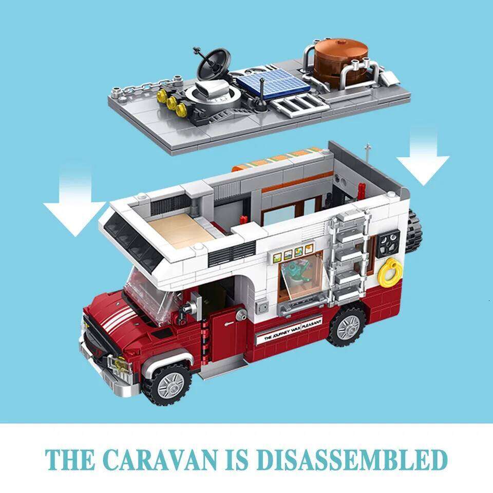 927PCS Lighting Camper-Van Camper Vehicles Construction Building Bricks Set for Teens and Adults Christmas Fifts Z260306