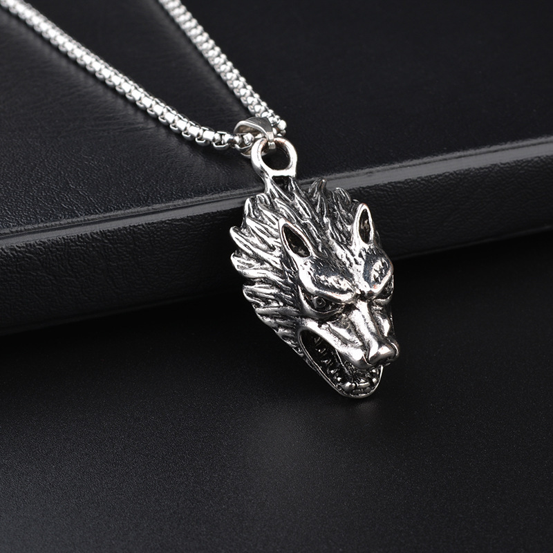 Necklace Wolf Head Titanium Steel Men's Necklace Non-Fading European and American Hip-Hop Alloy Necklace Pendant Personality Punk Accessories Nec