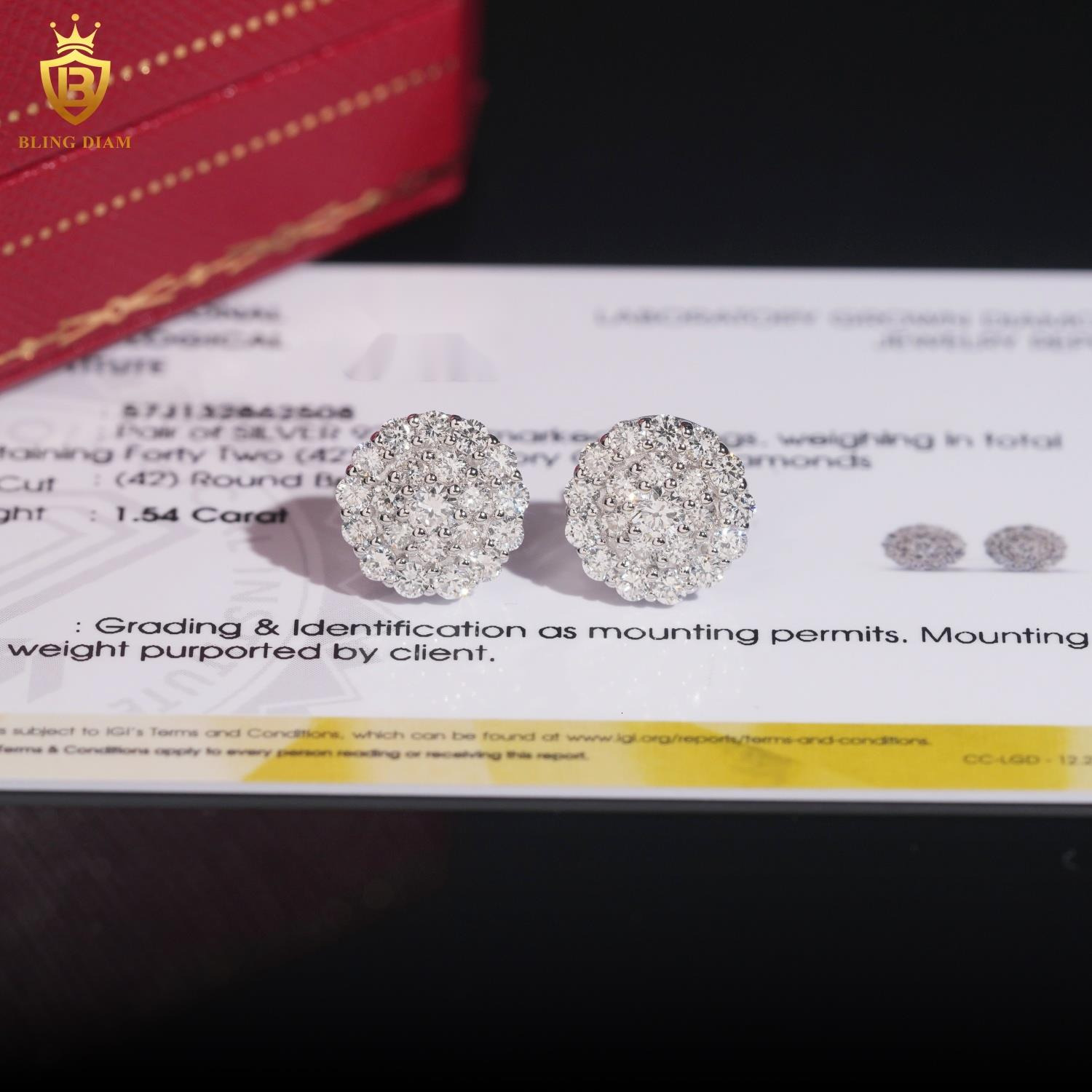 Hot Sale Fine Jewelry 11mm 925 Sterling Silver Diamond Lab Diamond Earring Iced Out Jewelry Earring Women with IGI Certification