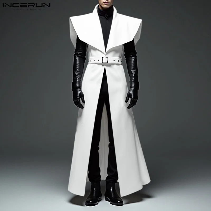 Men Long Style Trench Lapel Sleeveless Solid Color Streetwear Casual Male Cardigan With Belt Fashion Coats S5XL INCERUN 260302