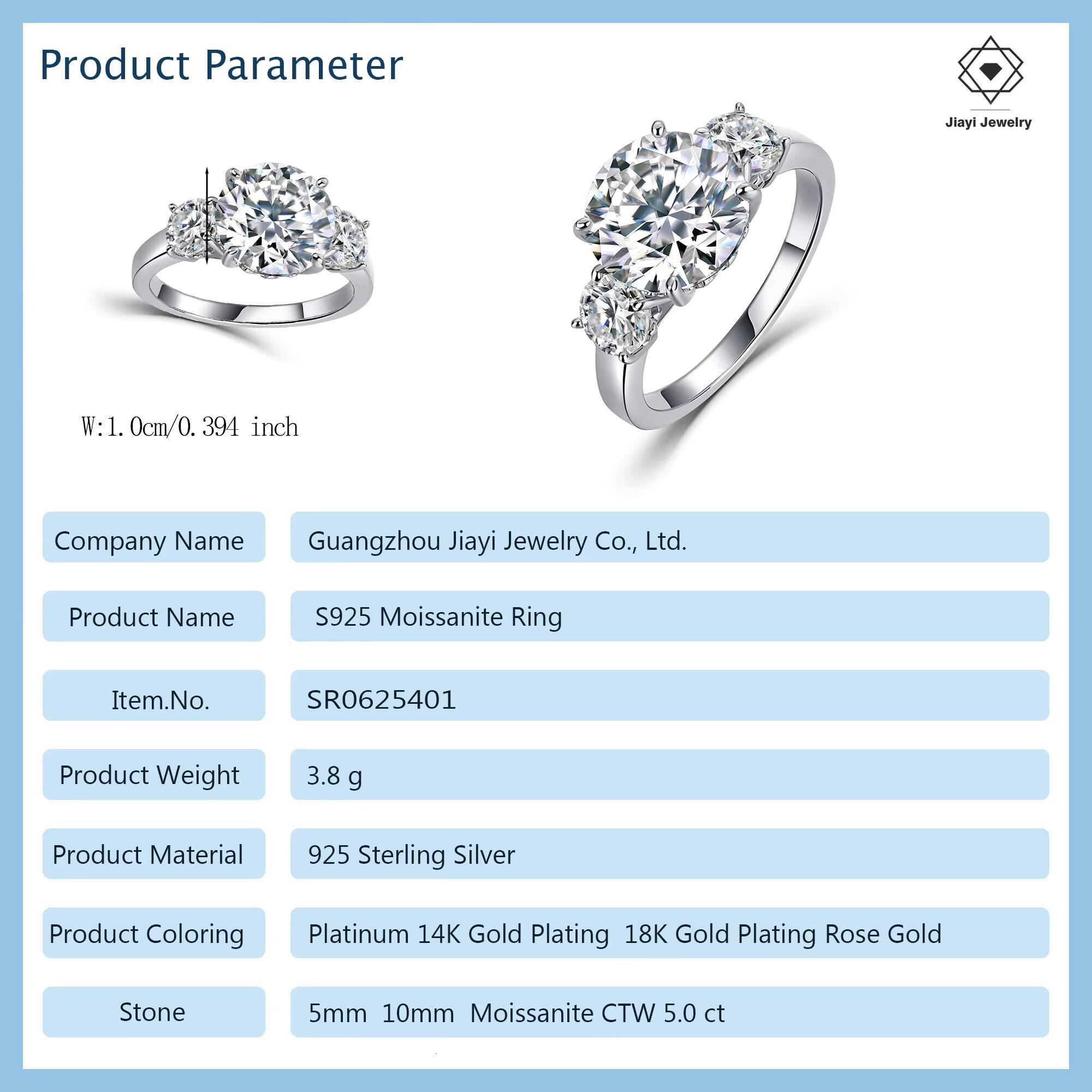 50 CTW Luxury Three-Stone Round Cut Moissanite Engagement Ring S925 Sterling Silver Fine Jewelry