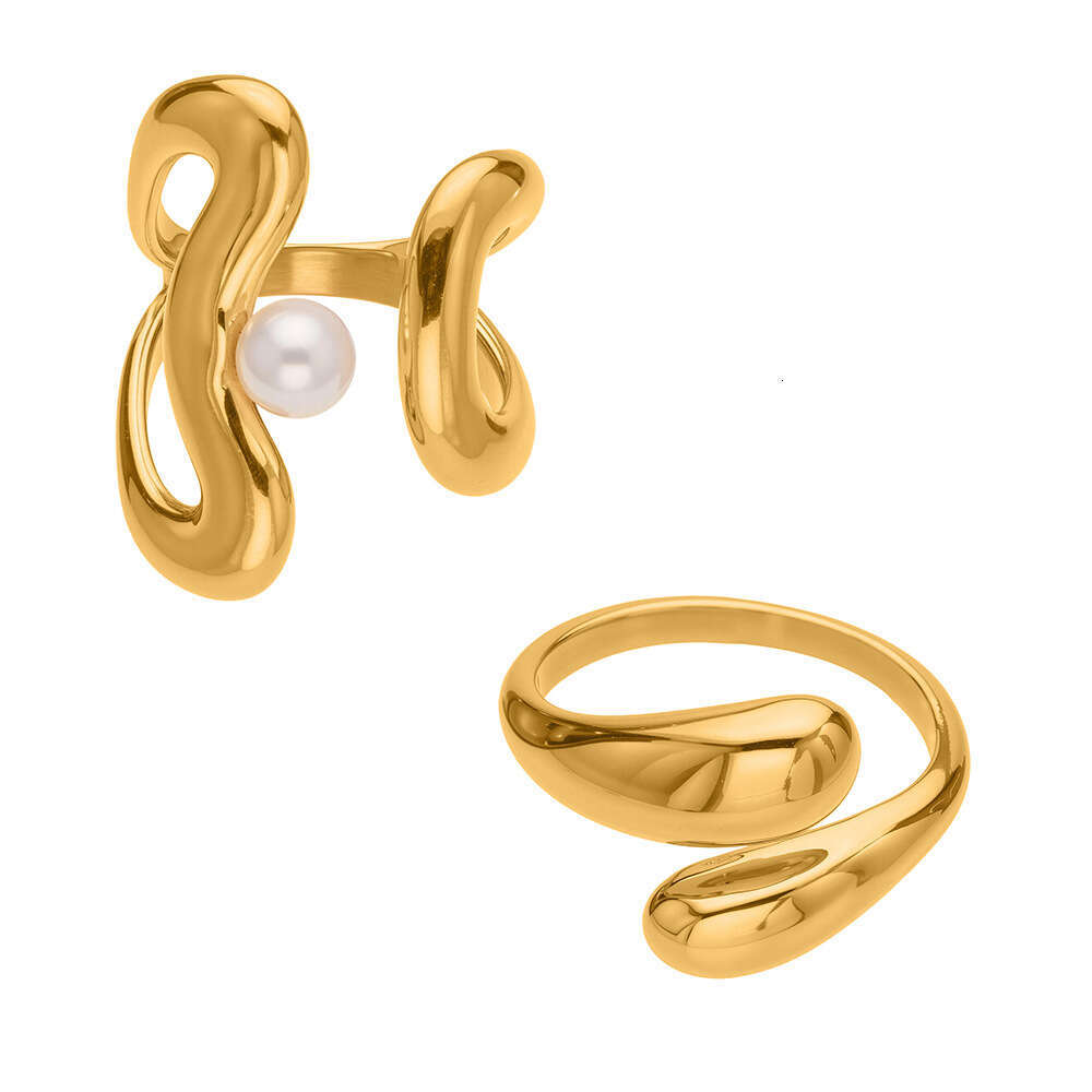 New Imitation Pearl Design Stainless Steel 18K Gold-plated Open Ring Is Exquisite And Luxurious, Suitable For Women's Jewelry Wholesale