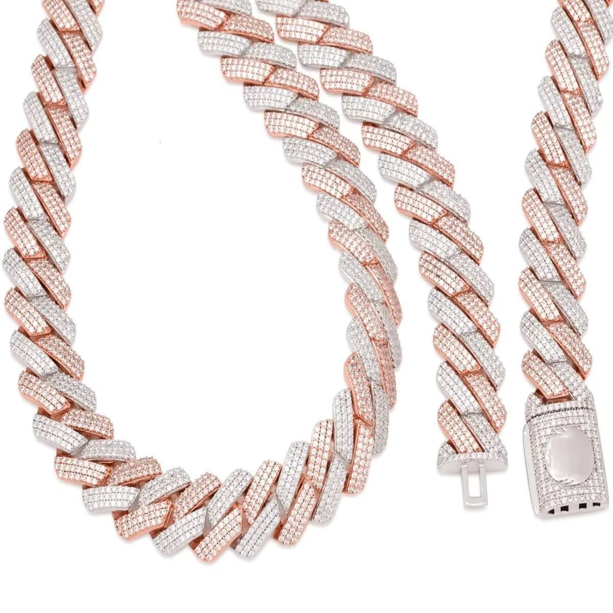Two tone moissanite cuban link chain and bracelet set iced out luxury design for bold statement style hip hop jewellery wear