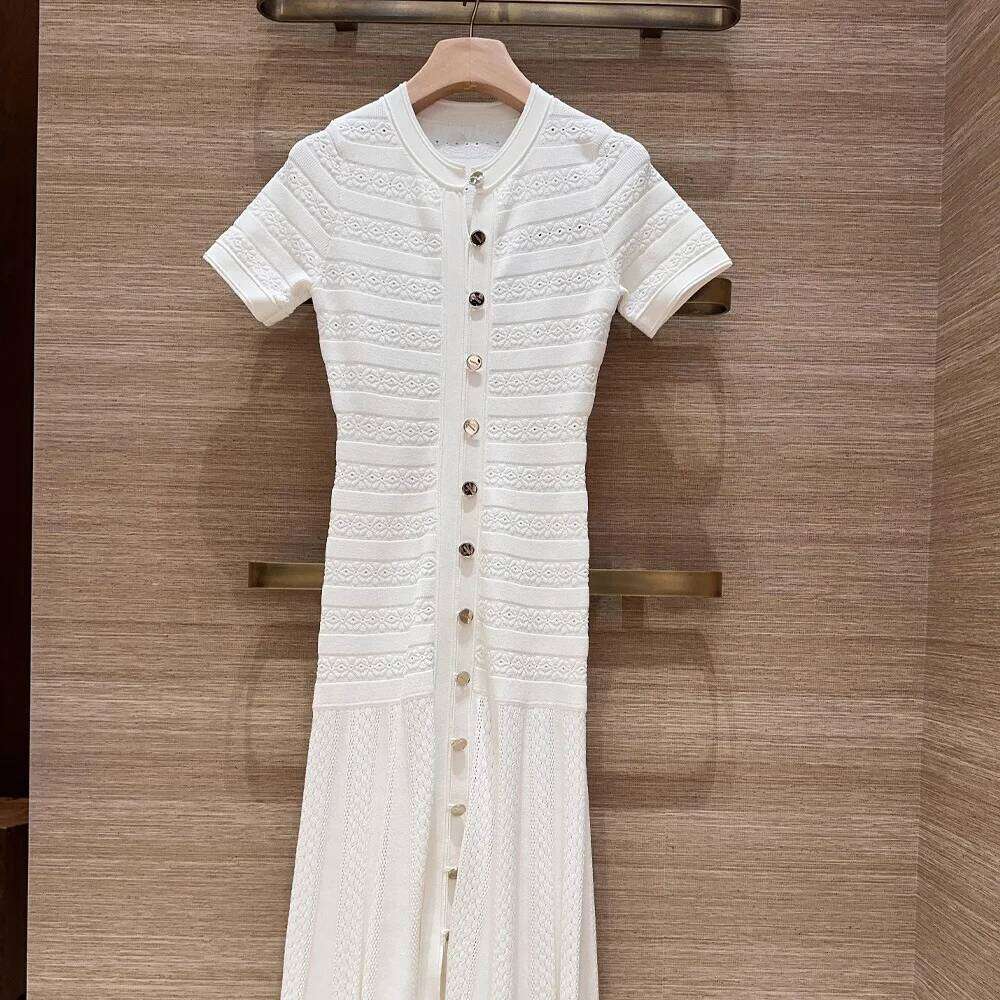 Spring/Summer New Fashionable Slim Fit Round Neck Short Sleeve Glitter Knit Dress For Women Mdng260306