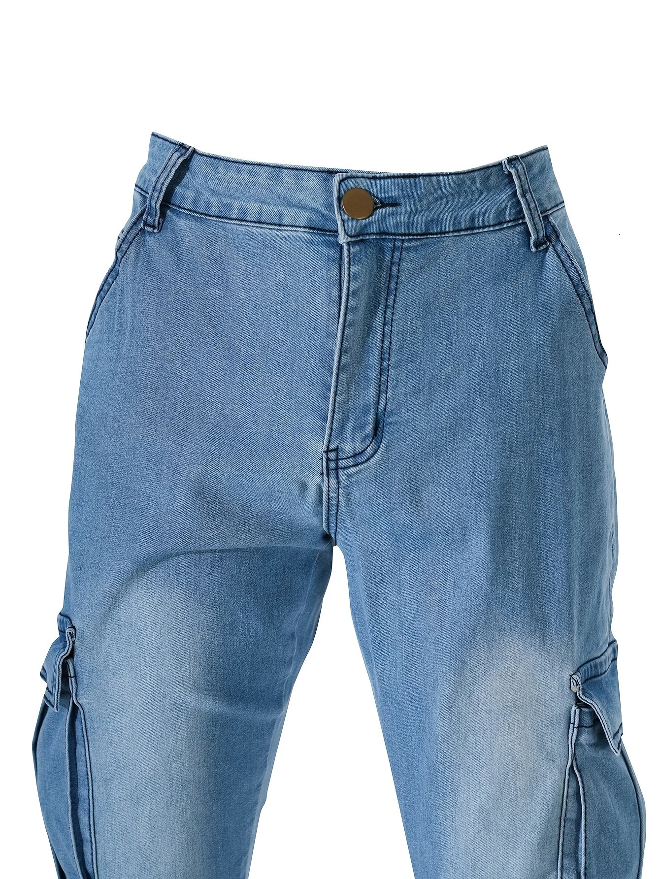 Mens jeans with side pockets casual denim straight striped mens multi pocket pencil pants 260228