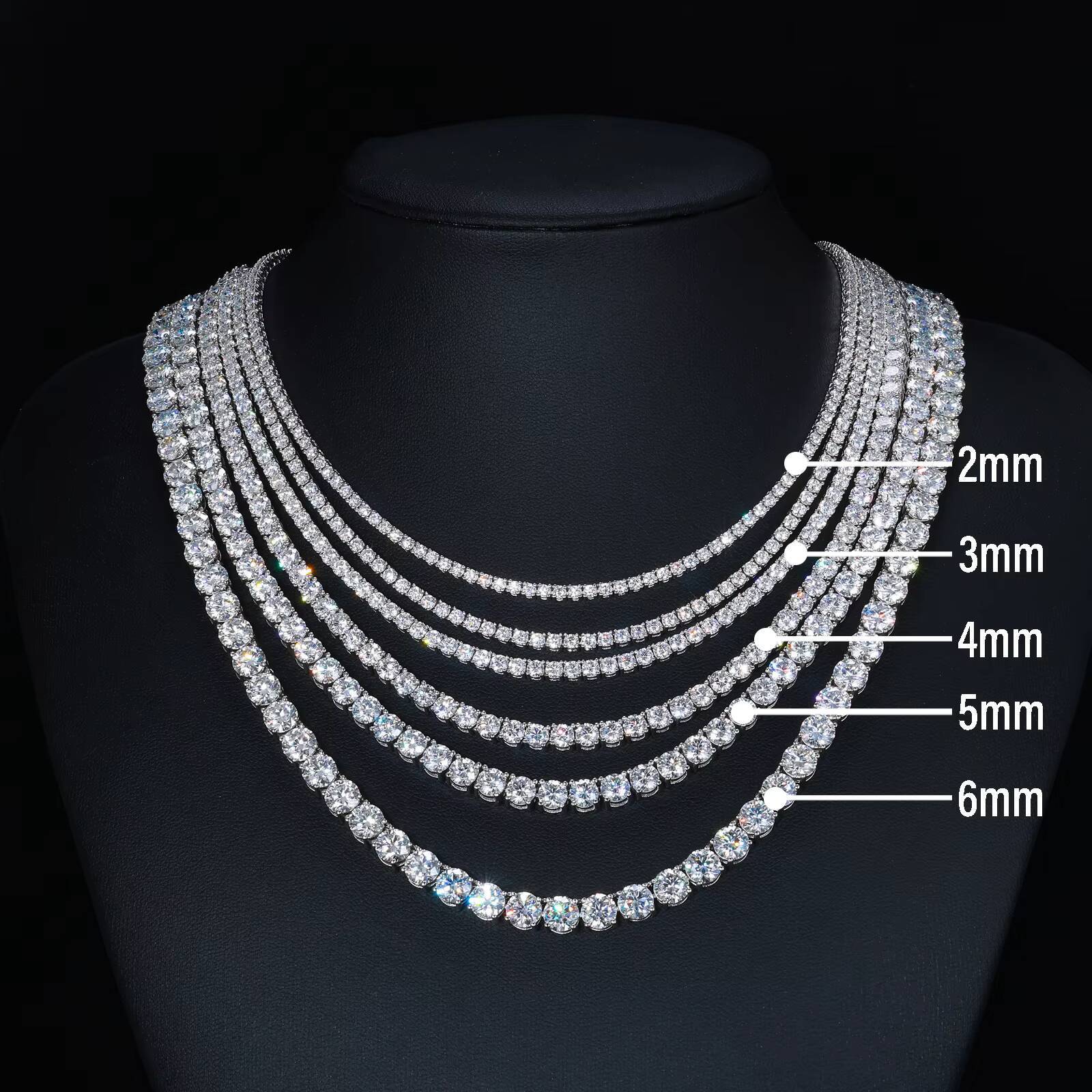 High-end Jewelry Hip Hop 2mm 3mm Platinum 925 Sterling Silver VVS Moissanite Diamond Fully Paved Classic Tennis Chain Nec