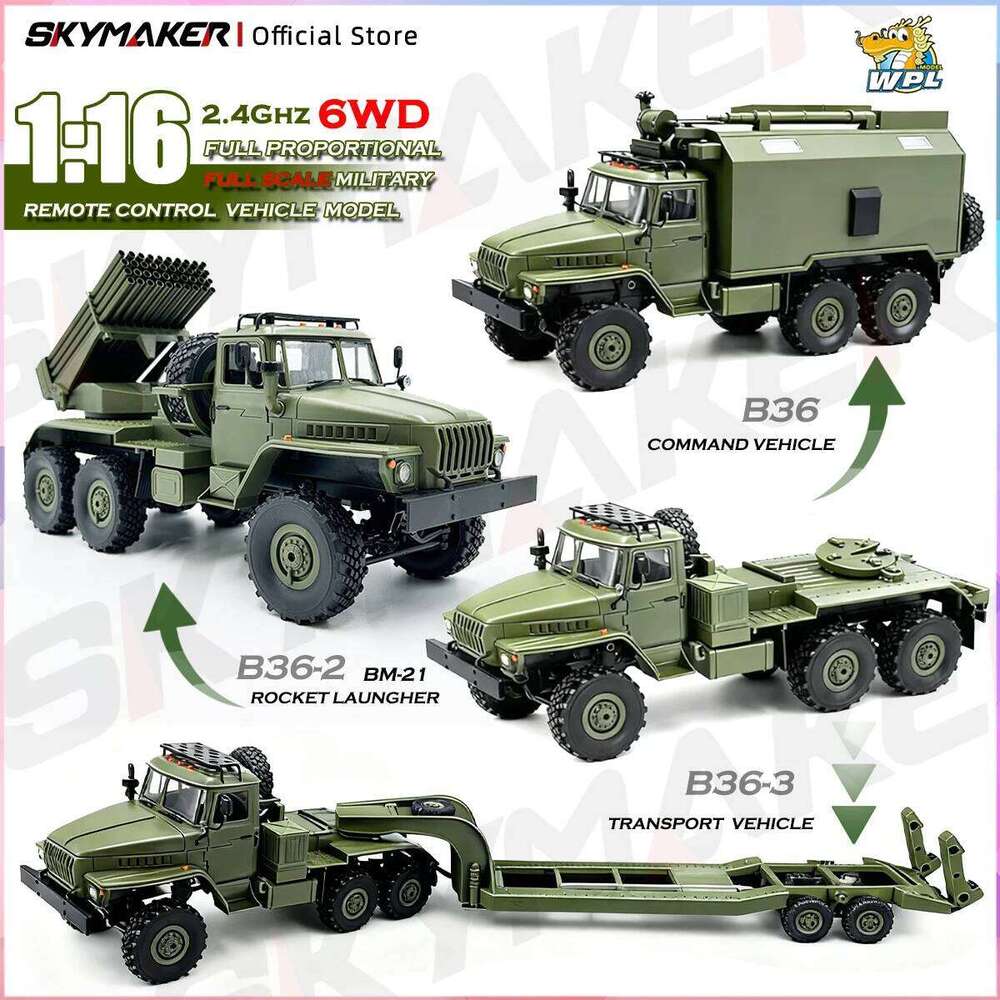 WPL B36 B36-2 B36-3 6WD Car 1:16 Full Scale Military Transport Vehicle Model Six Wheel Drive Climbing Off-Road RC Truck Toys C260305