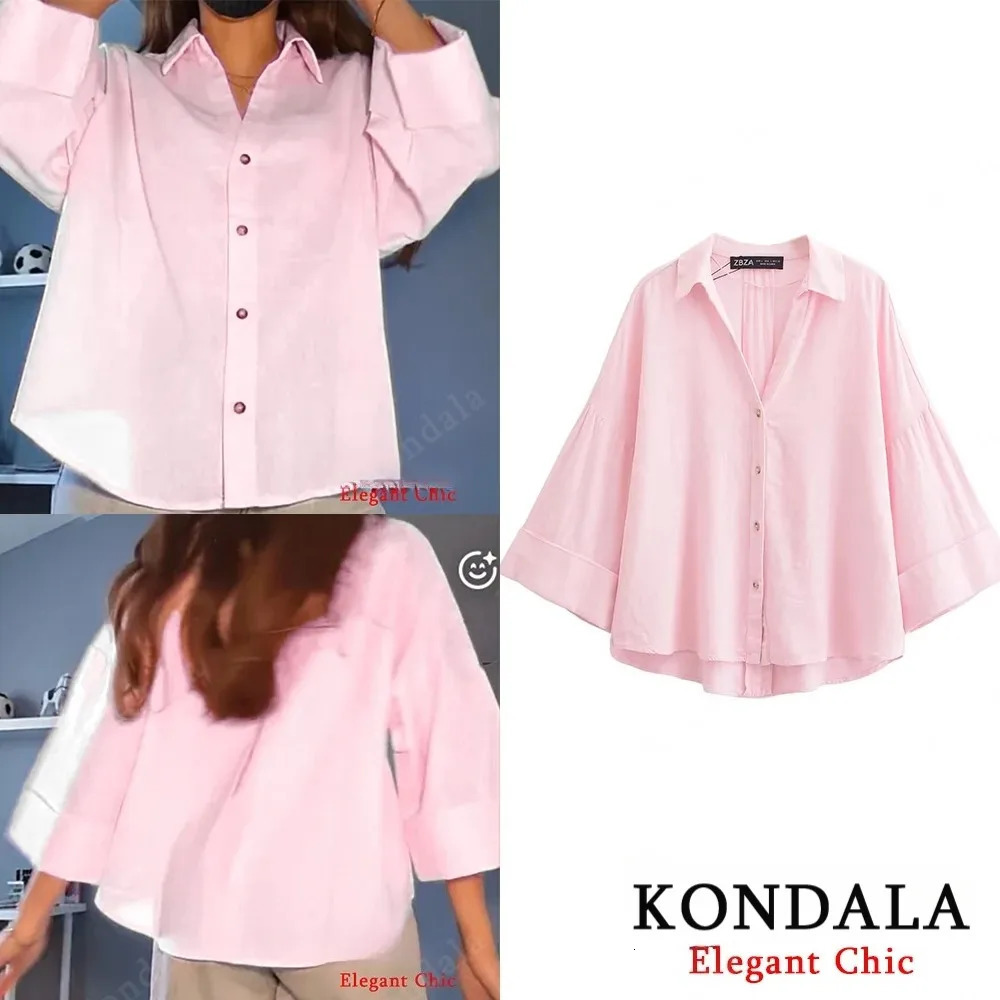 KONDALA Minimalist Casual Loose Shirt Women 2026 Trendy Commute Wide Sleeves Shirt Spring Summer Fashion Holidays Lady Shirt 260306