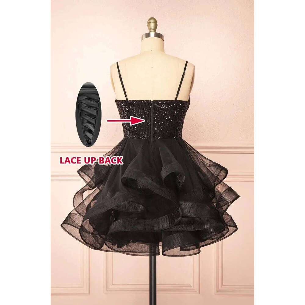 Tulle Homecoming For Teens Spaghetti Strap Sequin Short Prom Dresses Layered Cocktail Mini Dress Bridesmaid Dresses