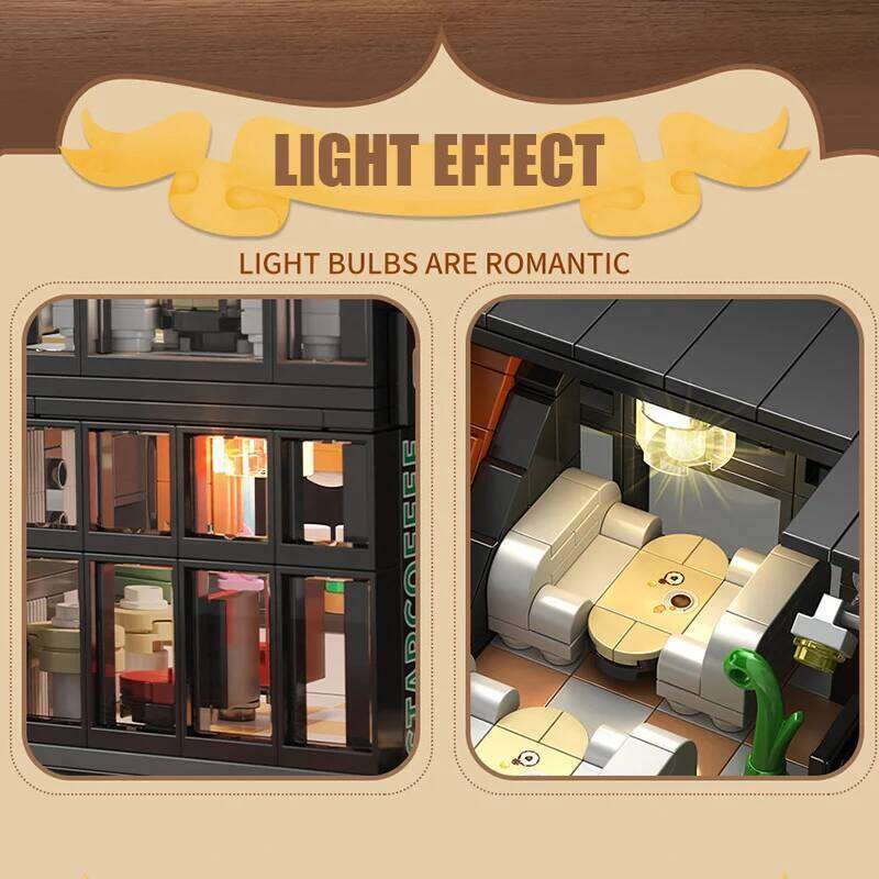 581Pcs City Star Coffee House With Lights Building Blocks Street View Architecture Cafe Shop MOC Bricks Toys Kids Christmas Gift Z260306