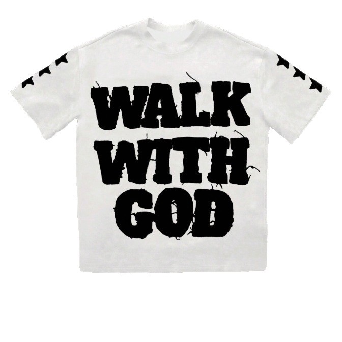 New style European and American Hiphop style T-shirt with star and letter patterns trendy American top unique and niche design sense