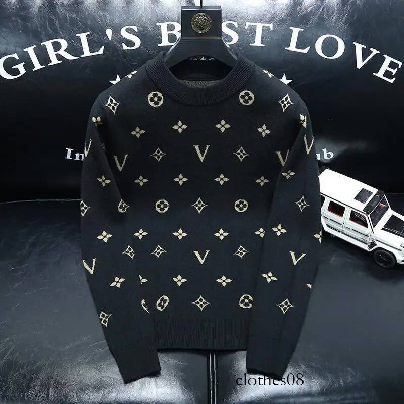 Trendy brand sweater men's spring high-end European casual crew neck jacquard slim bottom T-shirt men
