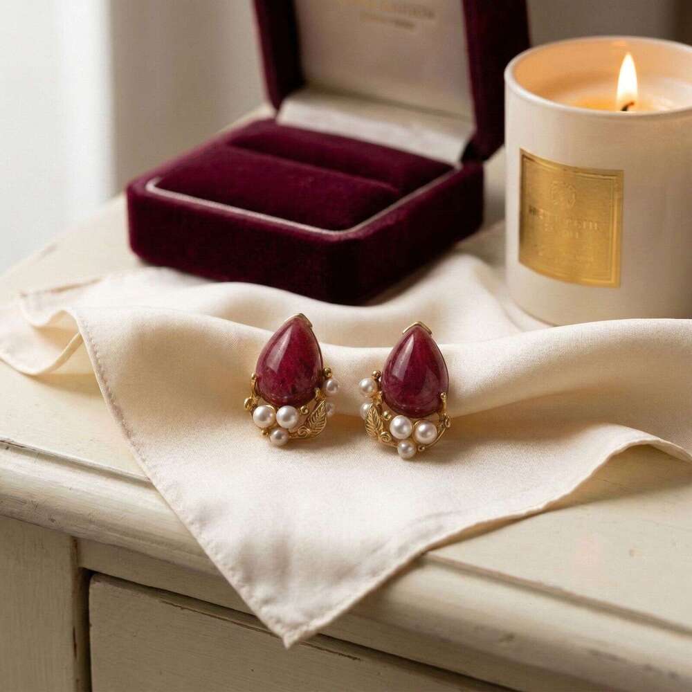 Vintage Purple Natural Stone Retro Women's Earrings Exquisite And Elegant Palace-Style Ear Accessories High-Quality