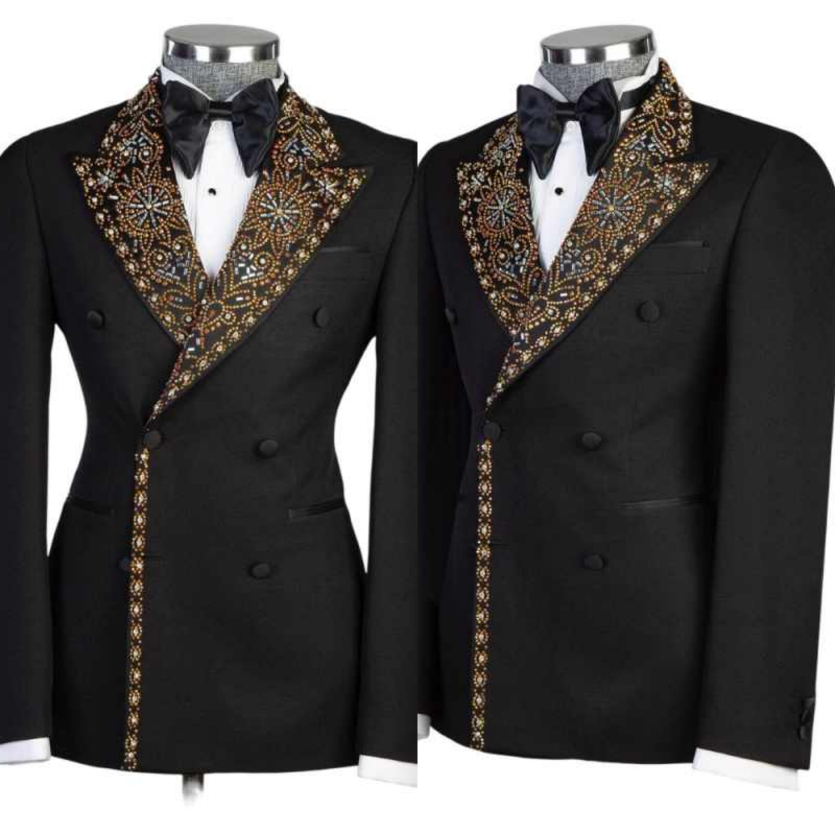 Shiny 2 Pieces Crystals Men Suits Blazer Pants Double Breasted Peaked Lapel Classic Fit Formal Prom Wedding Groom Customized