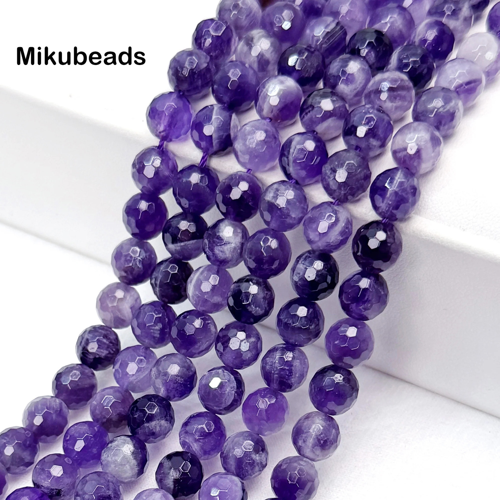 Natural 8mm Amethyst Fantasy Stripes Faceted Round Loose Beads For Jewelry Making DIY Bracelets Necklace Wholesale Mikubeads 260302