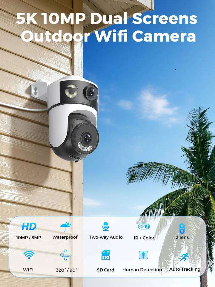 OKAM PRO APP Dual-Lens 5G Wi-Fi IP HD 10MP PTZ Color Night Vision Two-Way Intercom Motion Tracking AI Smart Camera 26W0306