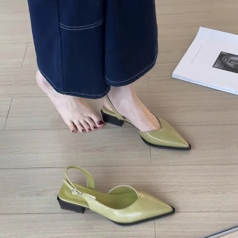 Summer Fashion Pointed Toe Women Sandals Shallow Low Heel Slingbacks Ladies Casual Dress Street Style Shoes 260303