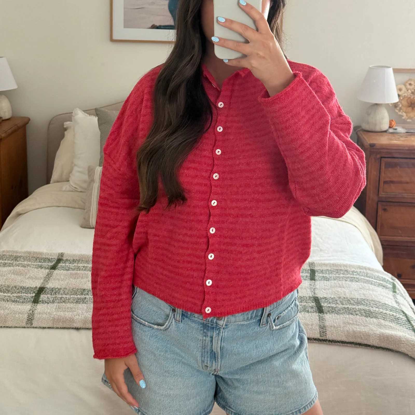 Casual Loose Cardigan For Women Autumn Long Sleeve Knitwear Y2K Outerwears Womens Fashion Stripes Sweater Female Top M260306