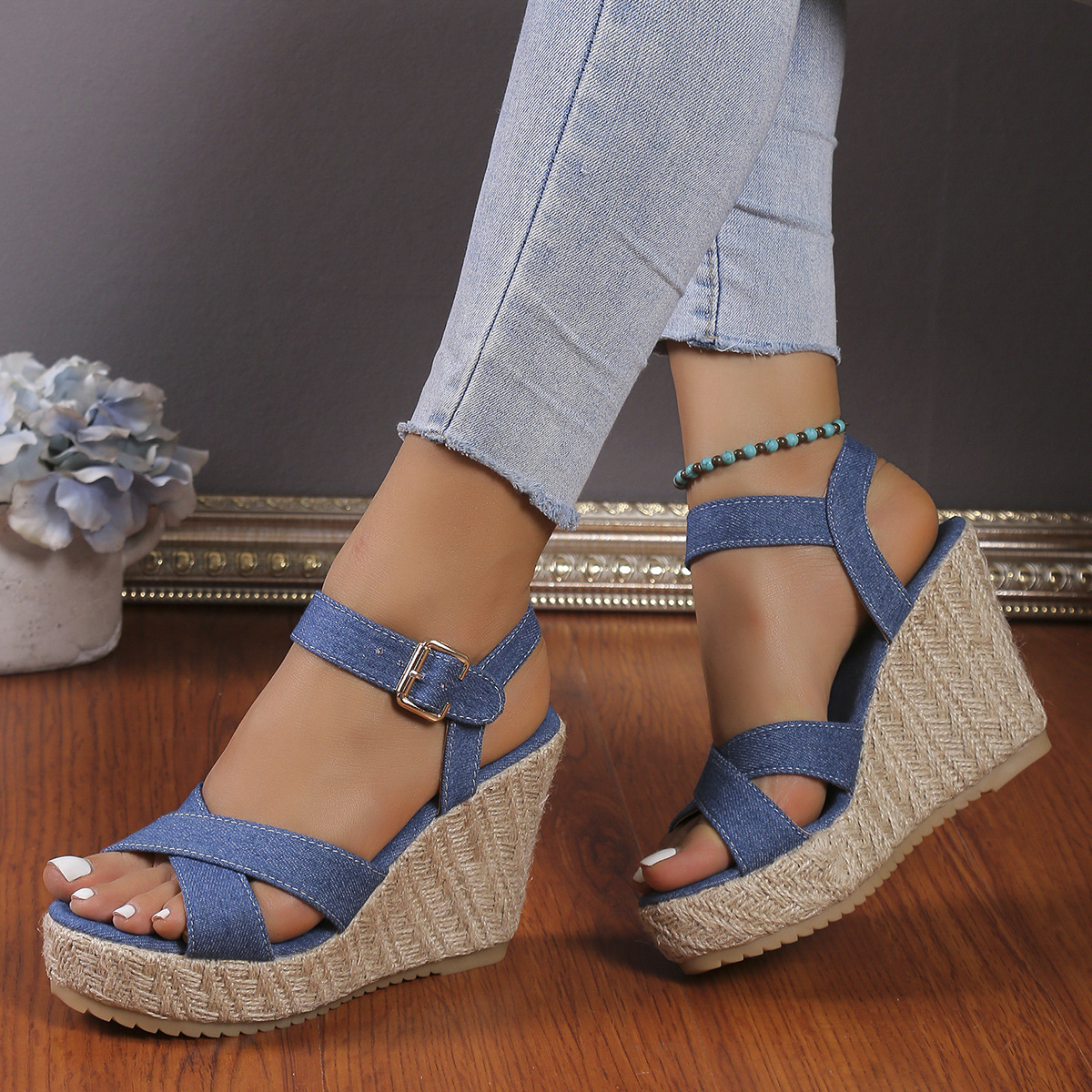 2026 NEW Sandals Women for Braided High Wedges Sandles Buckle Strap Thick Bottom Platform atos Comfort Non Slip Femmer Shoes