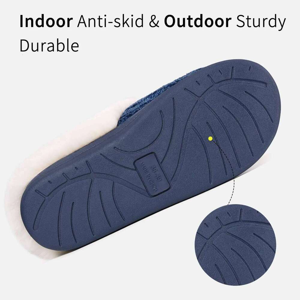 Litfun Winter Fluffy Non-slip Cozy Cotton Closed Back Indoor Slides Furry Warm Outdoor Women's Slippers