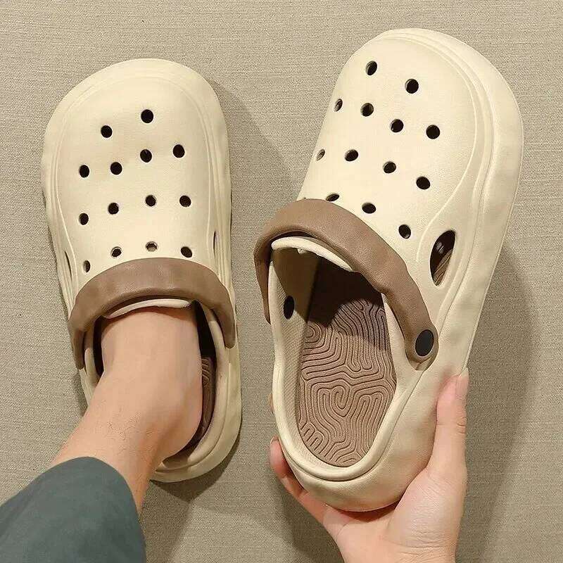 Men Summer Ultra-thick Bottom Outdoor Fashion Anti-slip Lazy Two-piece Beach Head Slippers Cartoon Pvc Material Sporty Style