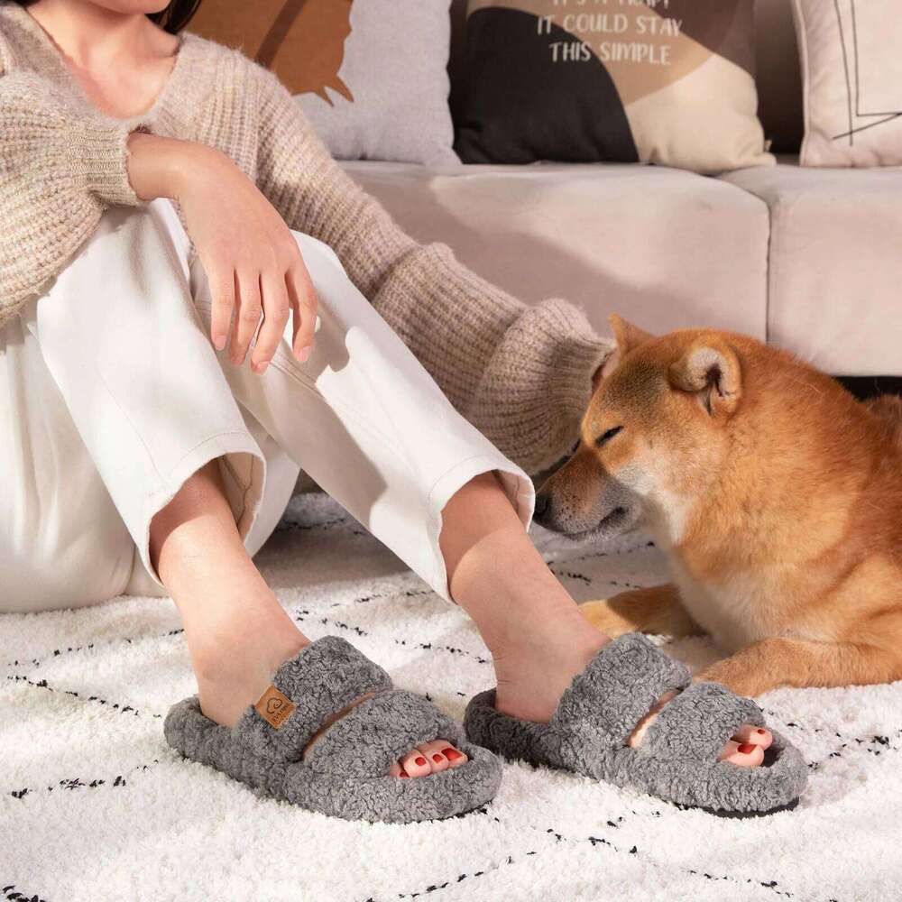 Litfun Winter Furry For Women Lightweight Memory Foam Indoor Slides Anti-slip Fluffy Warm Comfy House Women's Slippers