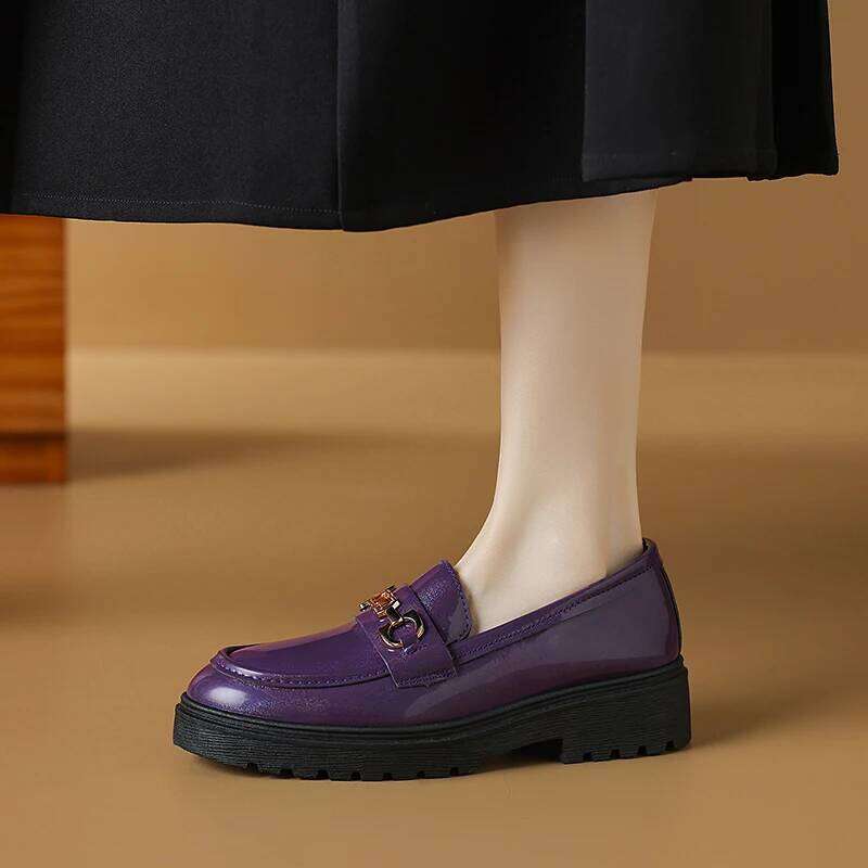 2025 New Spring Female Shoes Women Fashion Mary Janes Round Toe Chain Buckle Flats Platform Casual Loafers Metal Ladies Heels