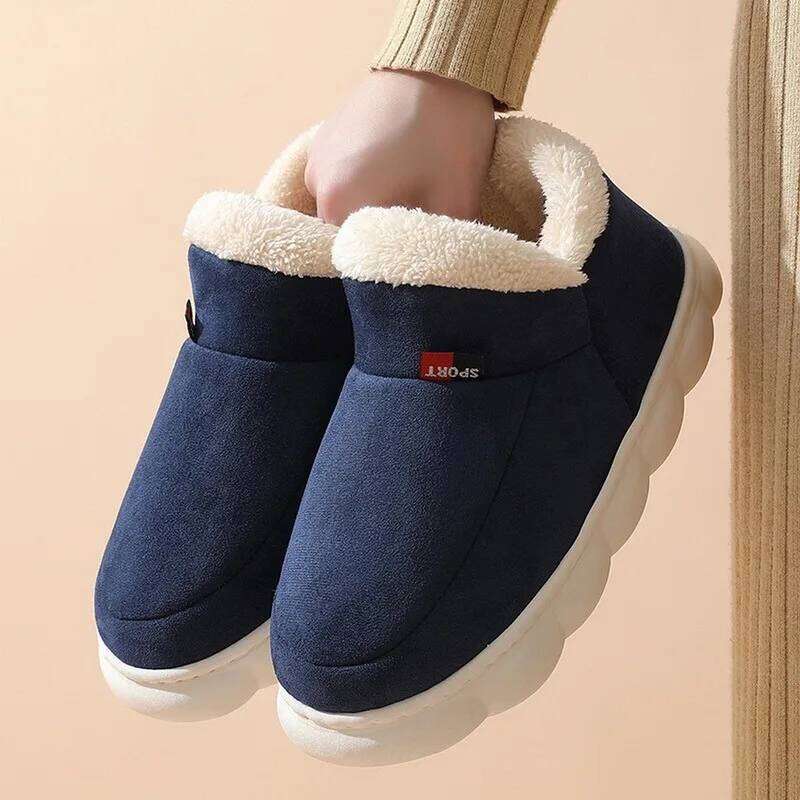 LItfun Plush For Man Winter Indoor Outdoor Home Shoes Comfortable Fuzzy Short Ankle Boots Male Non-Slips House Slippers