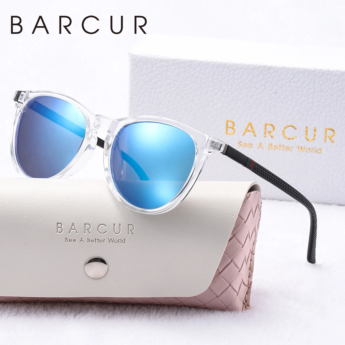 BARCUR Pink Fashion Polarized Glasses Bright Comfort PC Round Frame Holiday Travel Women Sunglasses Most Fashion Gift For Girls 260302
