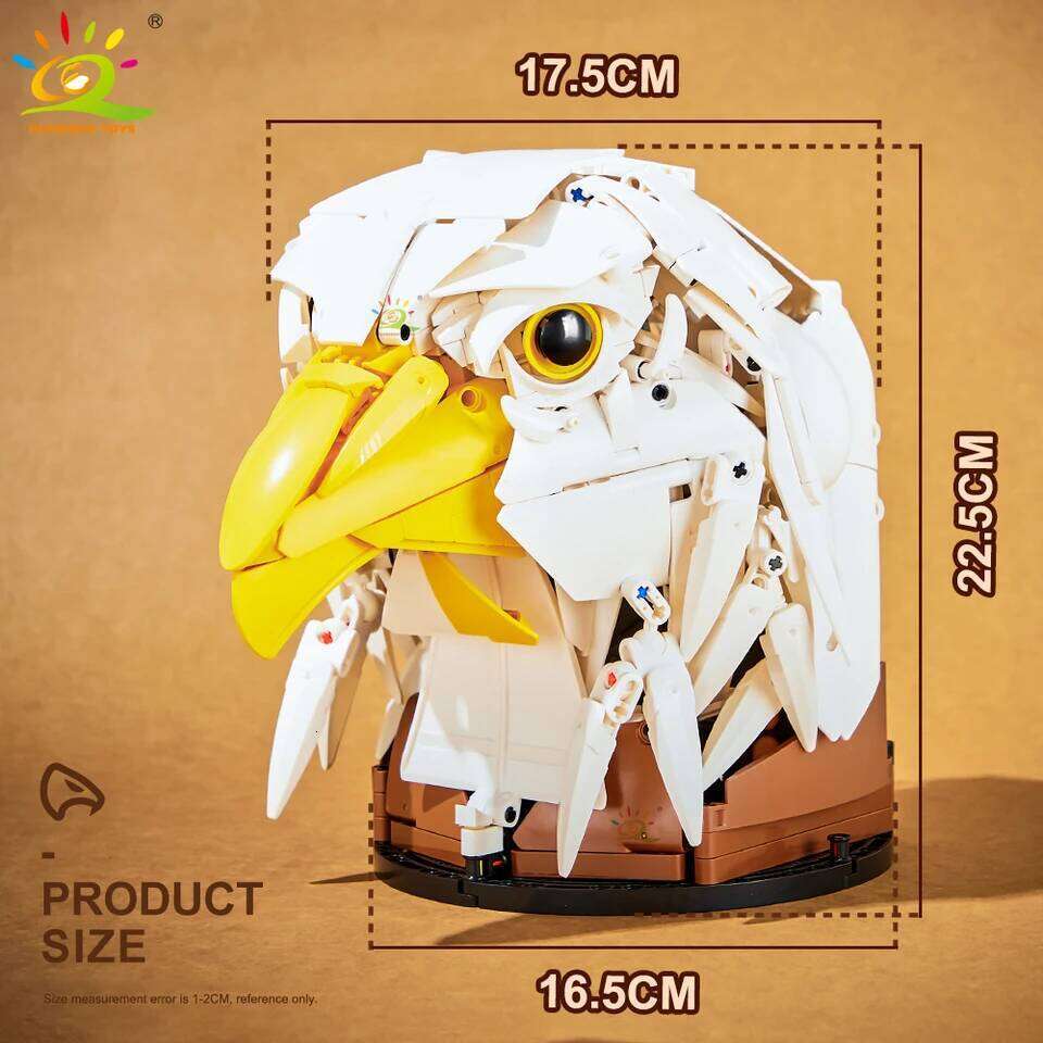 HUIQIBAO MOC Creative Wolf Deer Eagle Head Model Building Blocks Animal Pendant Wall Hanging Sculpture Home Decor Toy Z260306