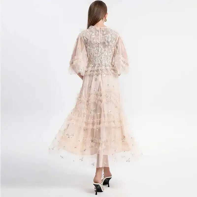 Runway Luxury Long Dresses Women 2026 Summer Holiday Embroidery Flower Ruffles Midi Party Evening Dress Lady Prom Vestidos X260306