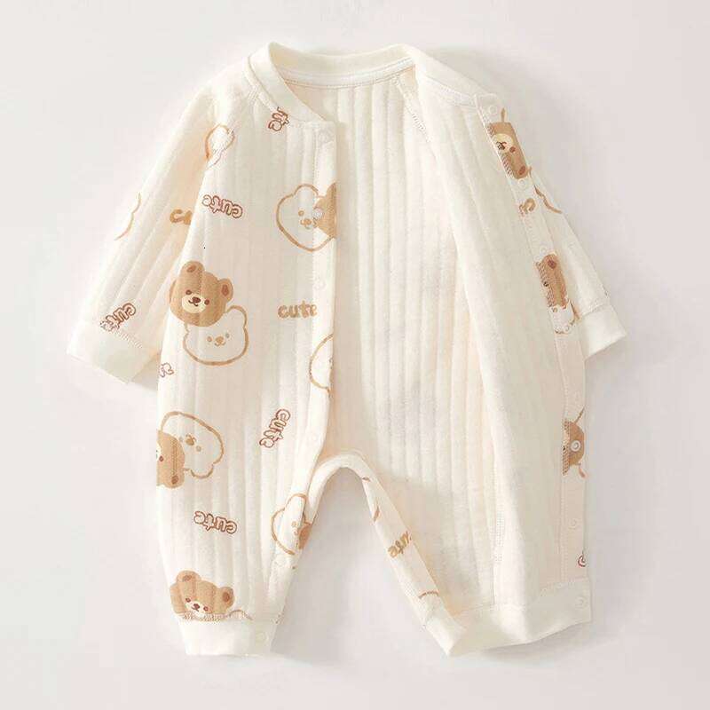 Thick Cotton Newborn Jumpsuit Cute Bear Romper Infant Crawling Clothes Winter Long Sleeved Bodysuit Boy Girl Kids Onesie Pajamas Z260306