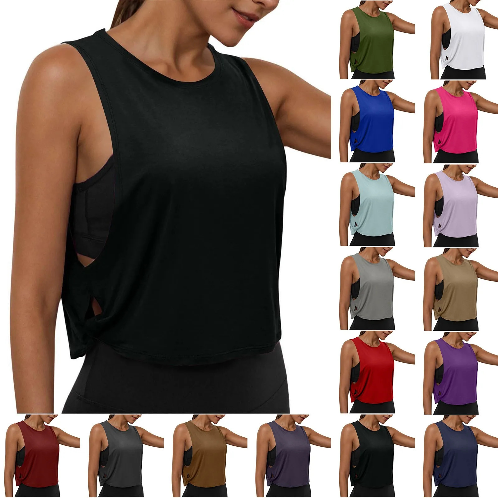 Ladies Fashion Round Neck Yoga Wear Sleeveless Athletic Vest Casual Top Pure Color Loose Comfy Lightweight Short Top 260306