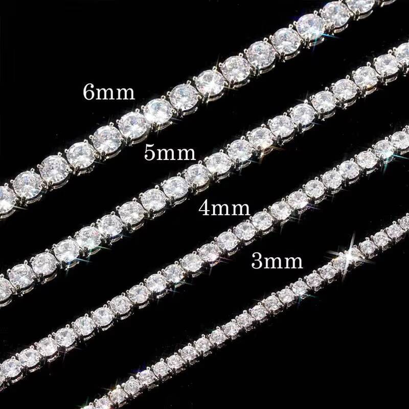 3mm 4mm 5mm 6mm Bling Moissanite VVS Tennis Chain Hip Hop Iced Out Mens Moissanite Diamond Gold Plated Tennis Chain Necklace