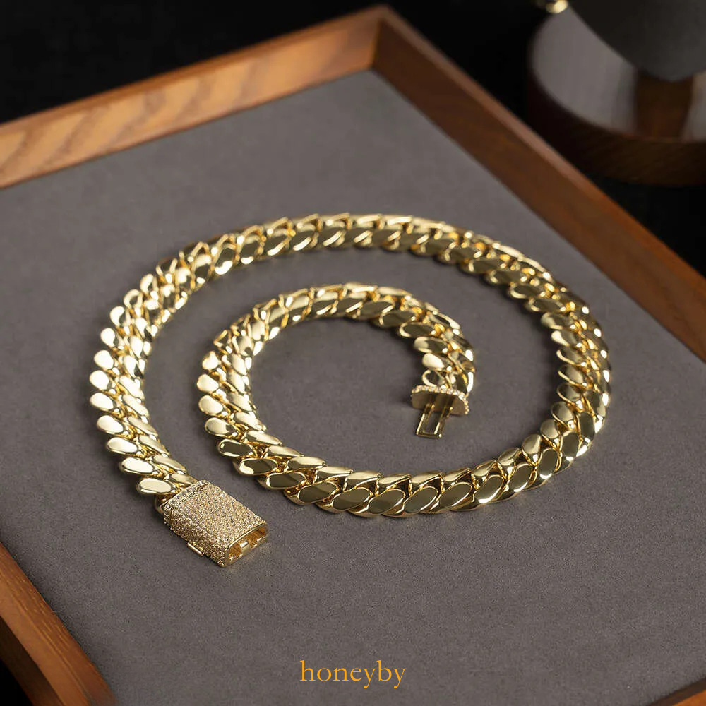 14k 18k Gold Plated Mans iced out bracelet Miami Cuban link chain Stainless Steel Necklace Wholesale