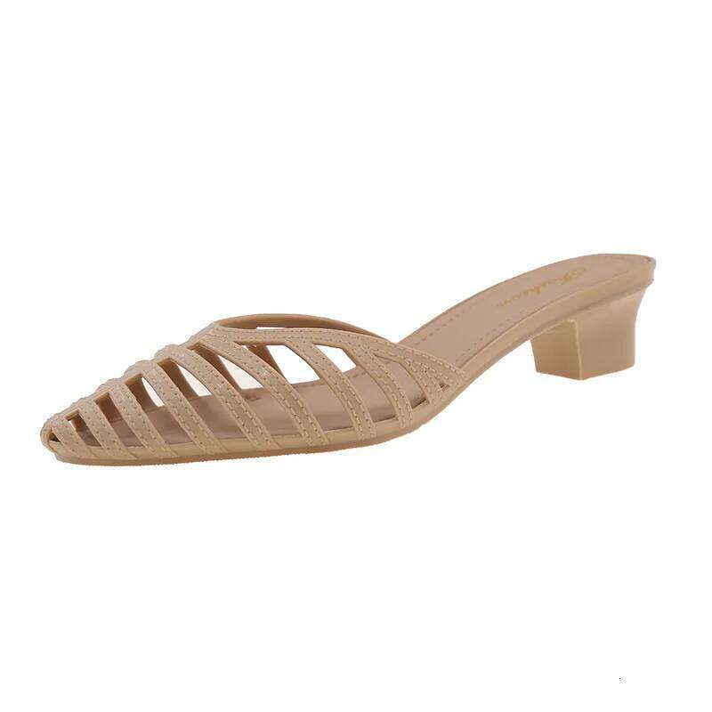 Low Roman Sle Sandals Women's Outdoor Slippers Artistic Vintage Pointed Toe Flat Heel PVC Material Summer New Arrival