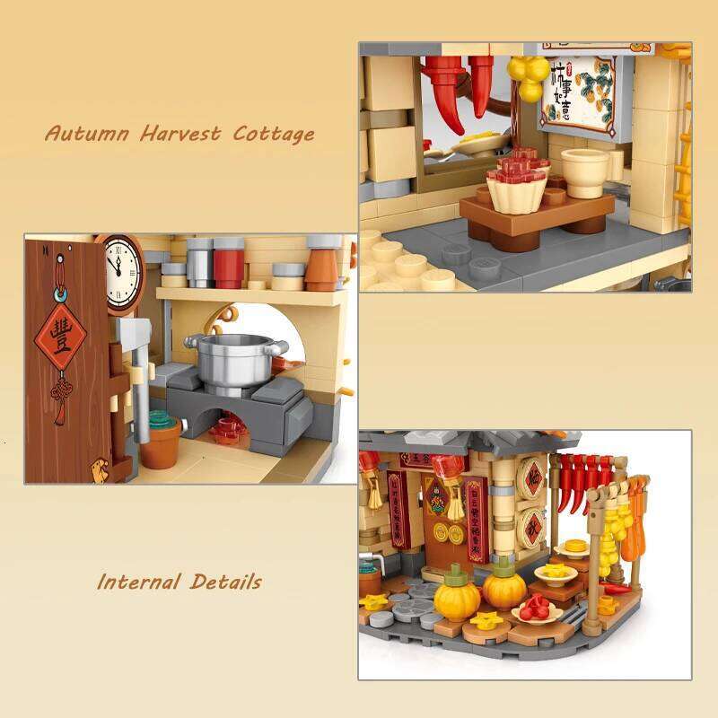 LOZ Mini Creative Autumn Farmhouse Courtyard Building Blocks MOC City Lights Street View Architectural Model Toy Children Gifts Z260305