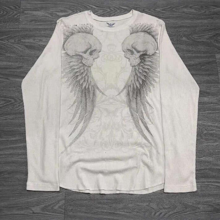 Dark-style street punk unisex long-sleeve tops wholesale American retro millennium print T-shirts