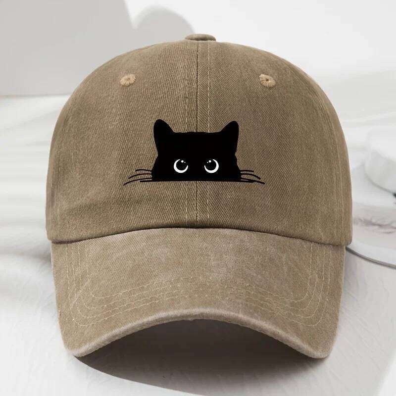 Black cat printed baseball cap retro men's and women's fashionable outdoor hat with adjustable eaves suitable for sports fishing Y260304