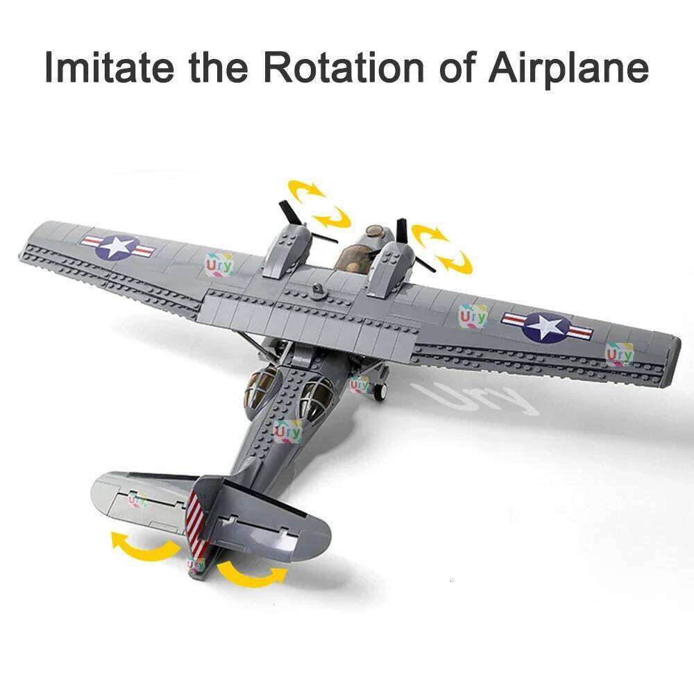 WW2 Military Army Avion Plane Consolidated PBY-5A Catalina Fighter Morden Warplane Set Aircraft Building Blocks for Boys Gift Z260306