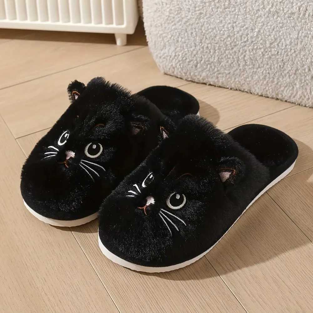 Womens Plush Cat Slippers Winter Warm Cozy Indoor House Shoes Soft EVA Sole Non-Slip Design S260305