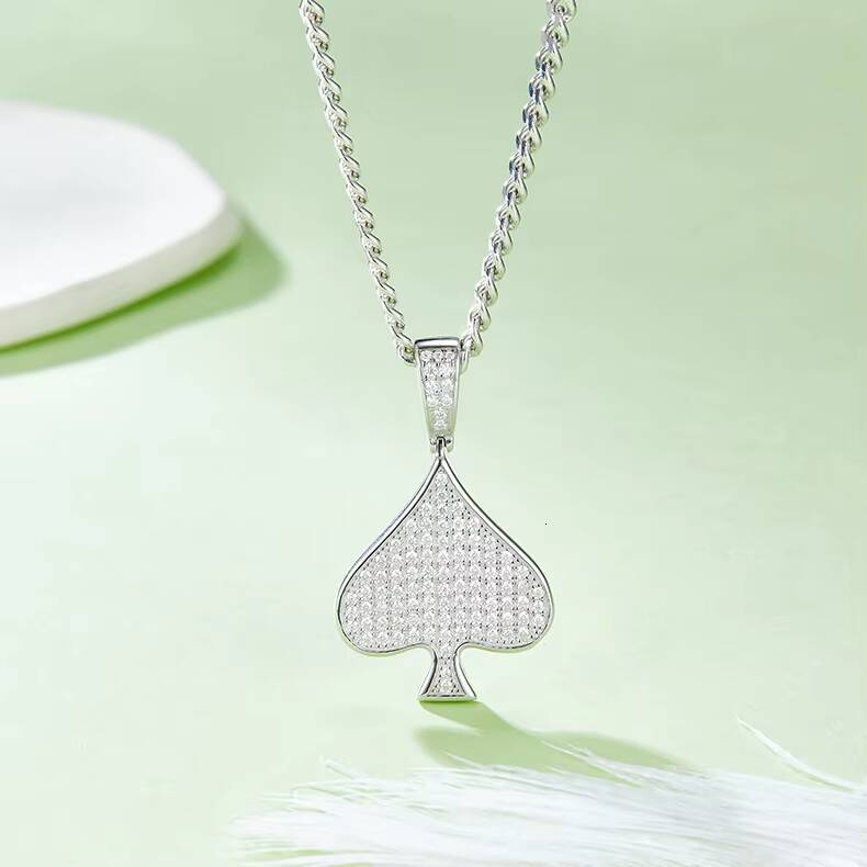 Spade Hip Hop Necklace with S925 Silver Pendant Set with Moissanite