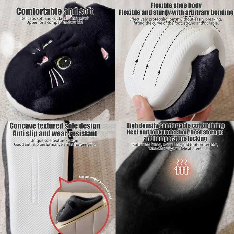 Autumn and Winter Cotton Slippers for Men and Women Cartoon Kitten Indoor Plush Slippers for Couples Home Keeping Warm S260305