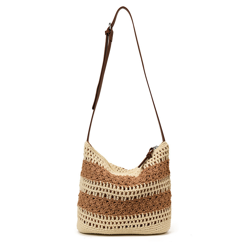 Korean style women's simple grass woven large capacity crochet commuting shoulder bag, high-end vacation handbag shoulder bag, designer bag