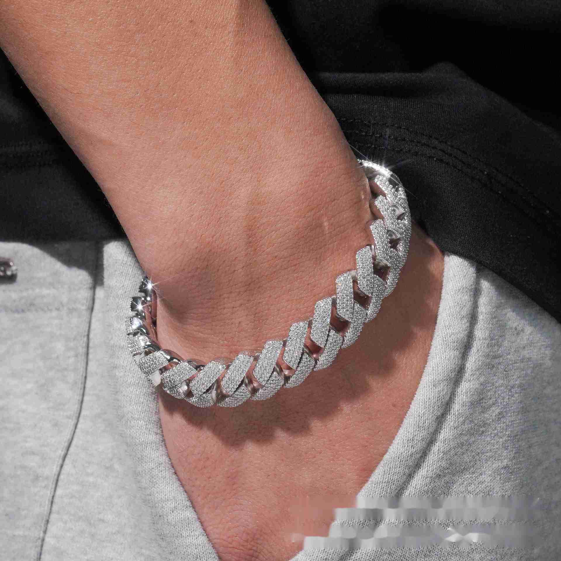 15mm-4 Row Stone Cuban Necklace 925 Silver Inlaid with VVS Moissanite Mens Nightclub Fashion Style