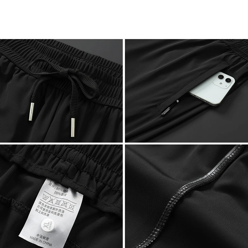 Ice Silk Mens trousers summer black-and-gray thin style business casual pants outdoor stretch breathable straight leg loos 260304